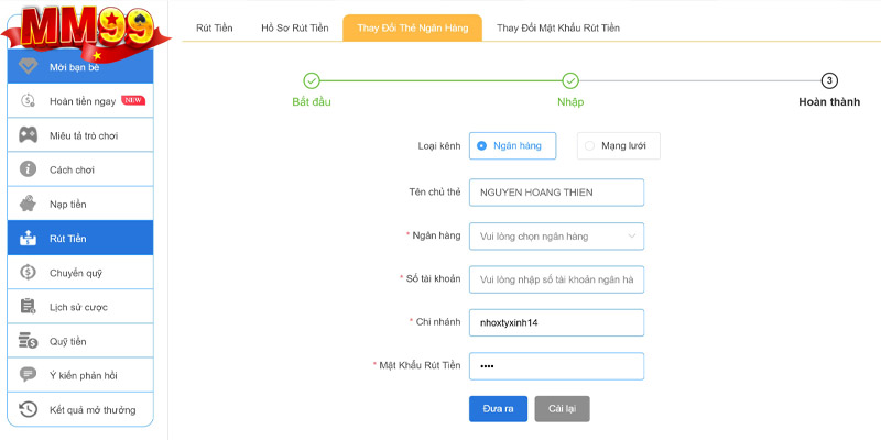 Quy trình rút tiền đơn giản