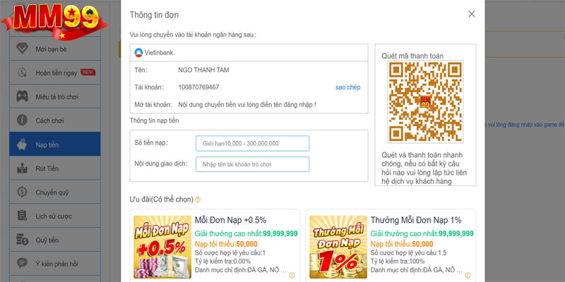 Quy trình nạp tiền đơn giản